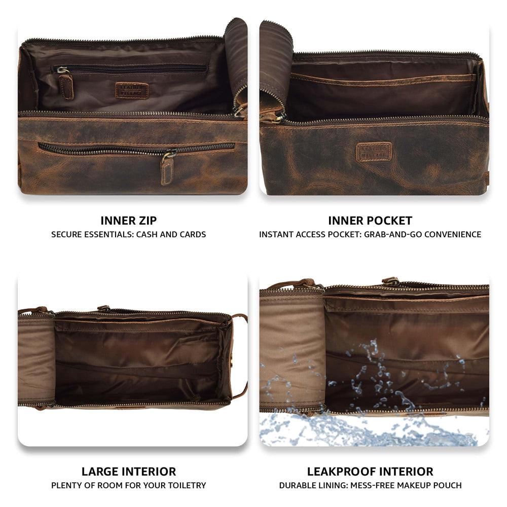LEATHER VILLAGE exterior pocket for small essentials during travel