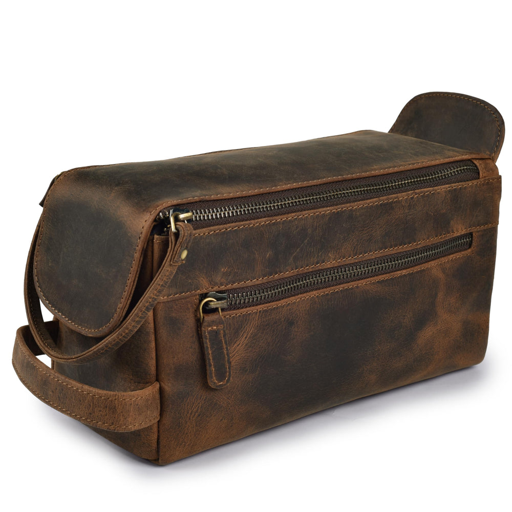 LEATHER VILLAGE travel toiletry bag front view for on-the-go organization