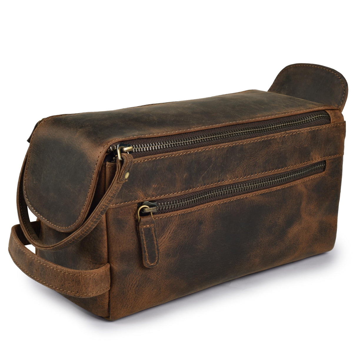 LEATHER VILLAGE travel toiletry bag front view for on-the-go organization