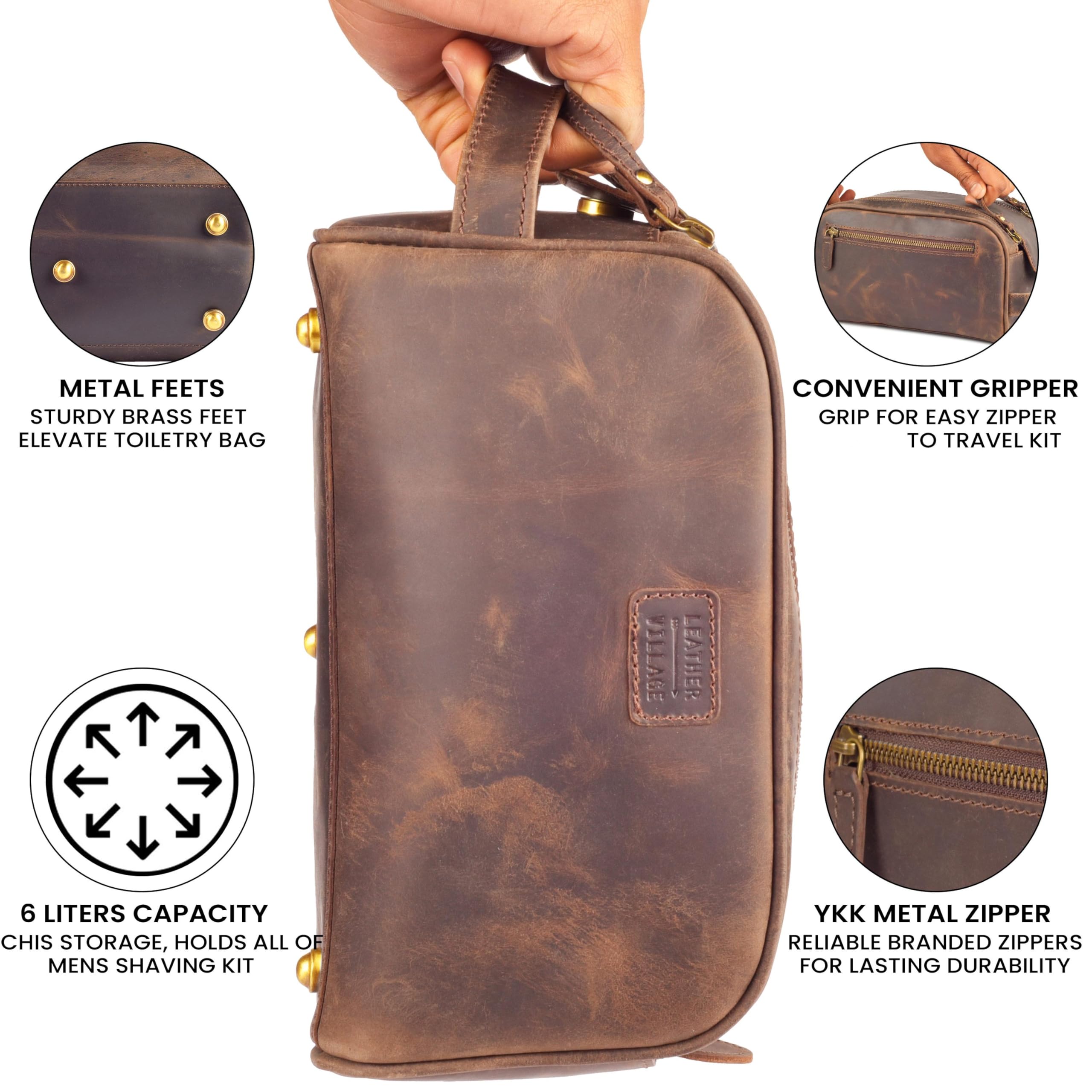 Leather Village Dopp kit interior waterproof lining protects essentials