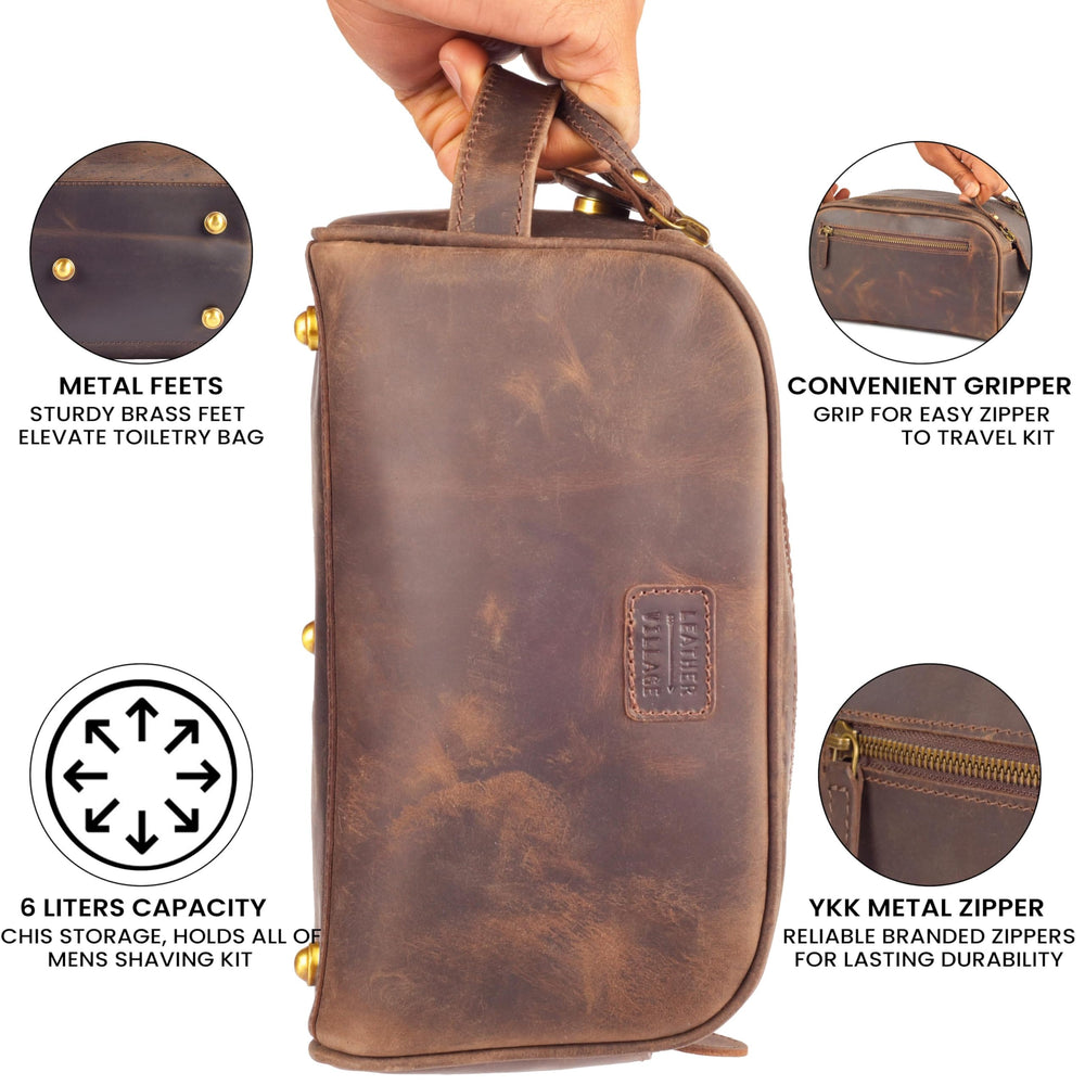 Leather Village Dopp kit interior waterproof lining protects essentials