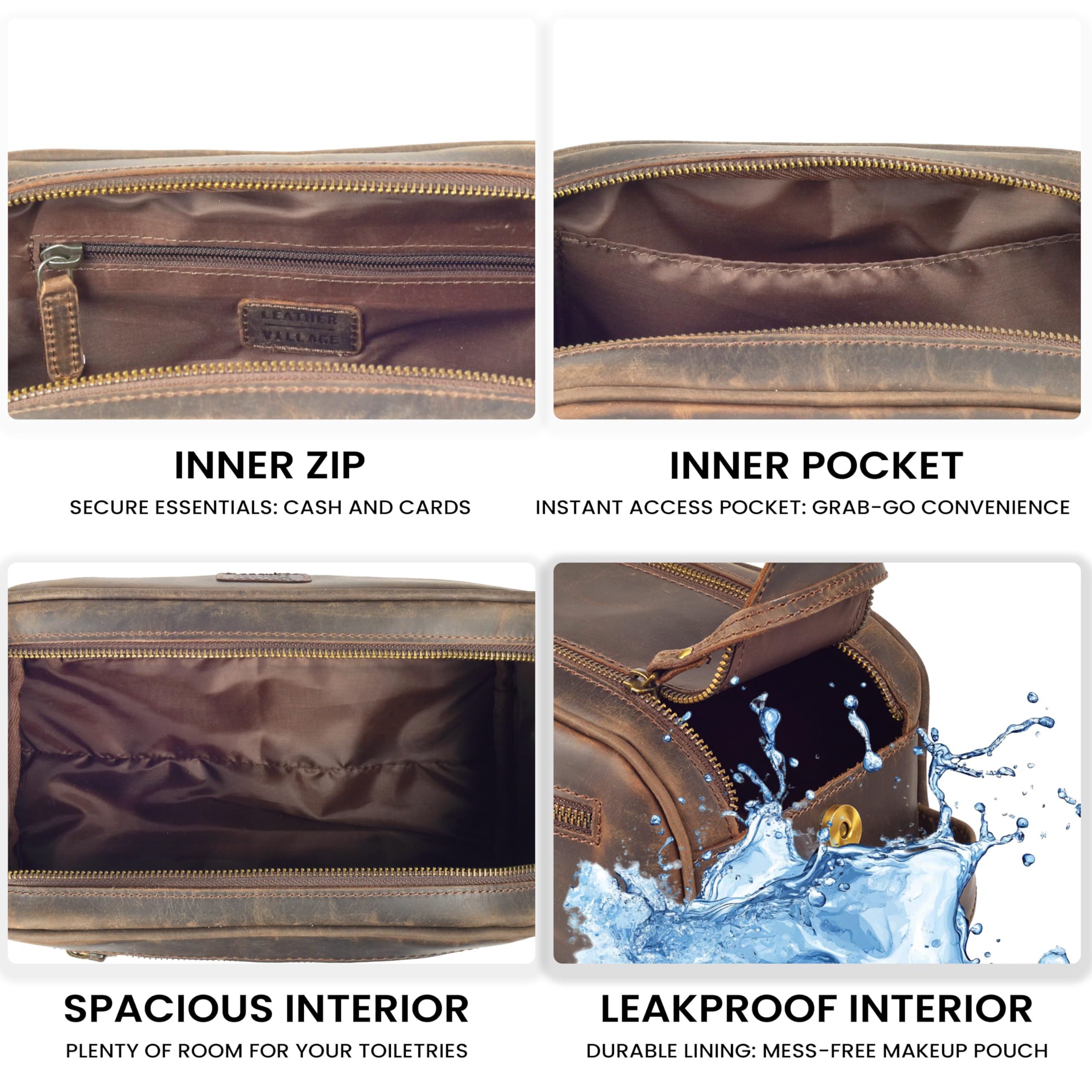 Leather Village YKK zipper detail emphasizing sturdy daily use