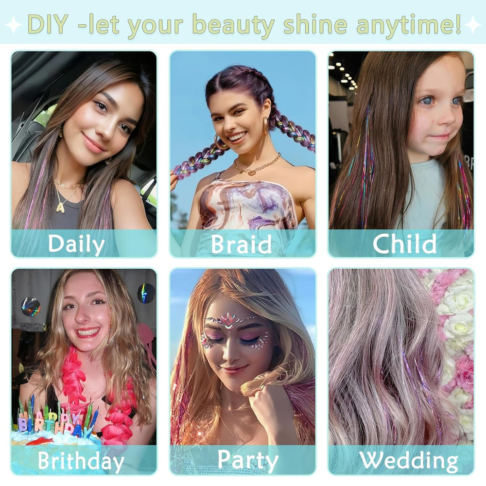LEDIZE Hair Tinsel Kit rainbow colors for playful, expressive styles.