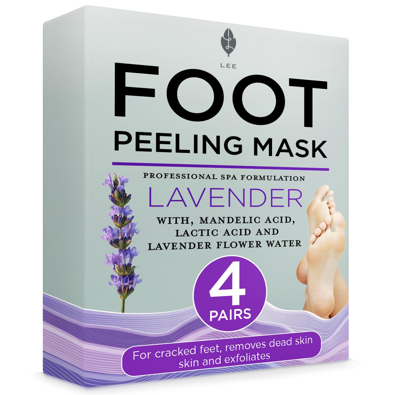 Lee Beauty Foot Peel Mask 4-pack packaging for easy at-home foot care.