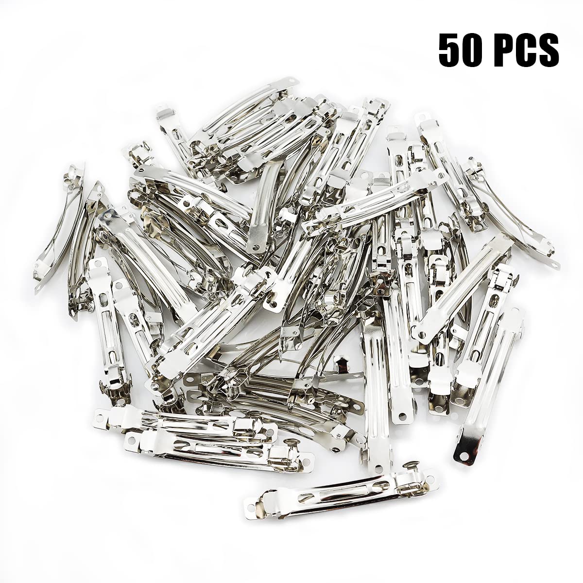LEEFONE 50-piece barrette set in silver for craft projects.