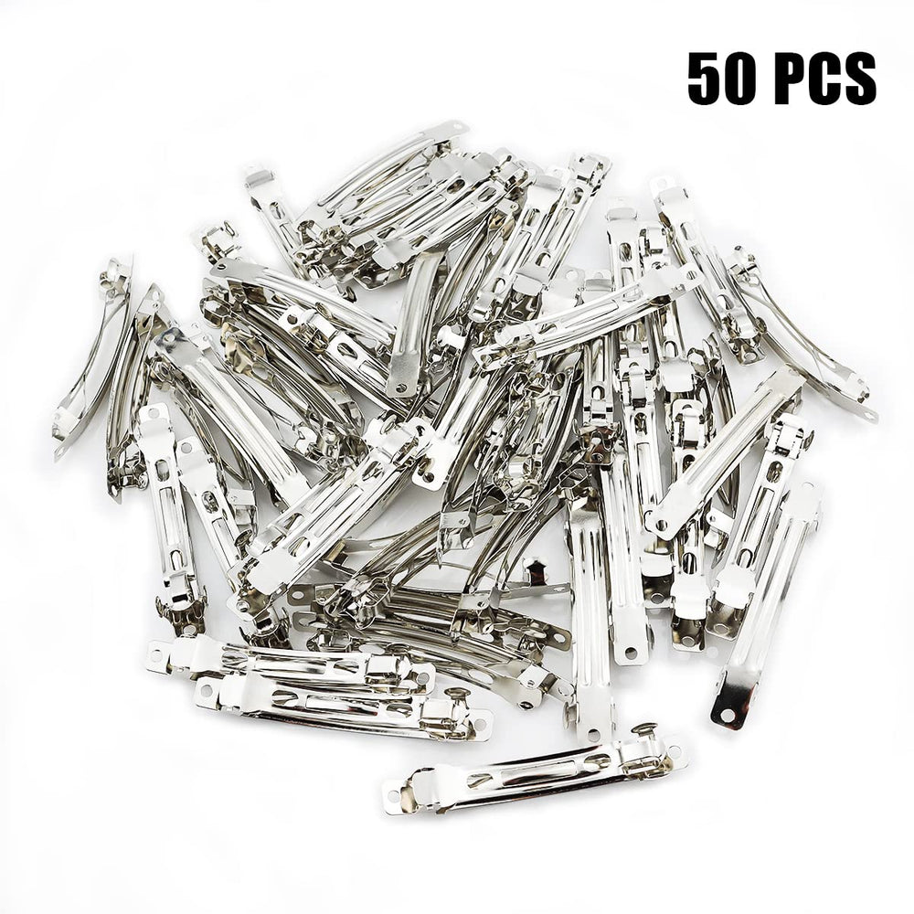 LEEFONE 50-piece barrette set in silver for craft projects.