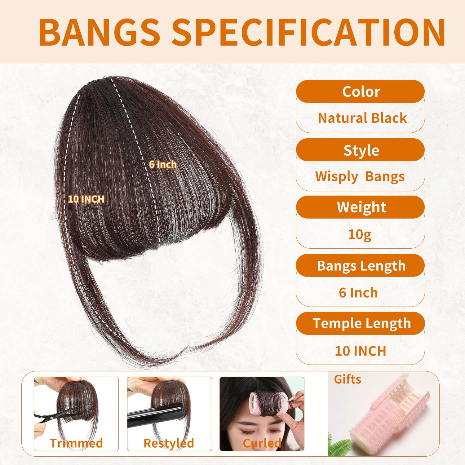 Leelebamo clip-in bangs with temples in dark brown for contouring.