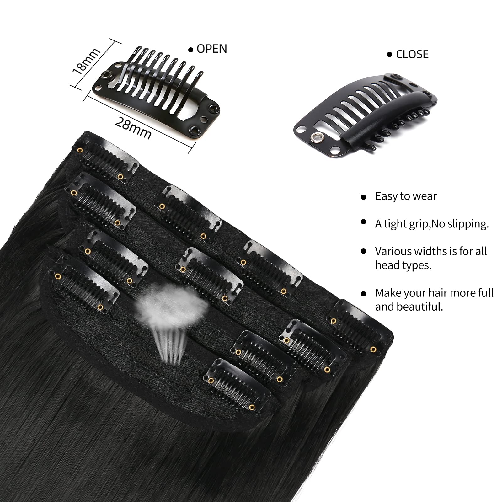 LEEONS two-clip weft provides balanced density at crown for effortless styling
