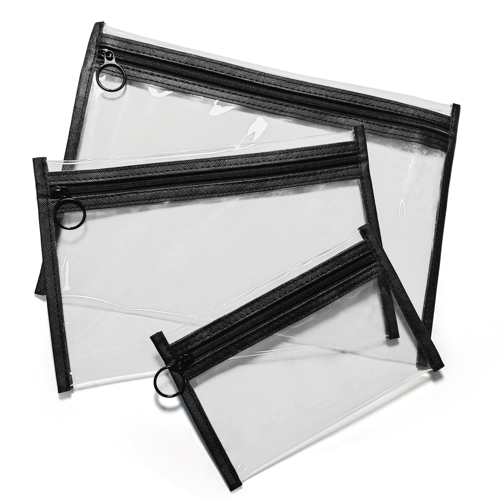 Leevanoo clear makeup bags 3-pack front view, easy travel organization.