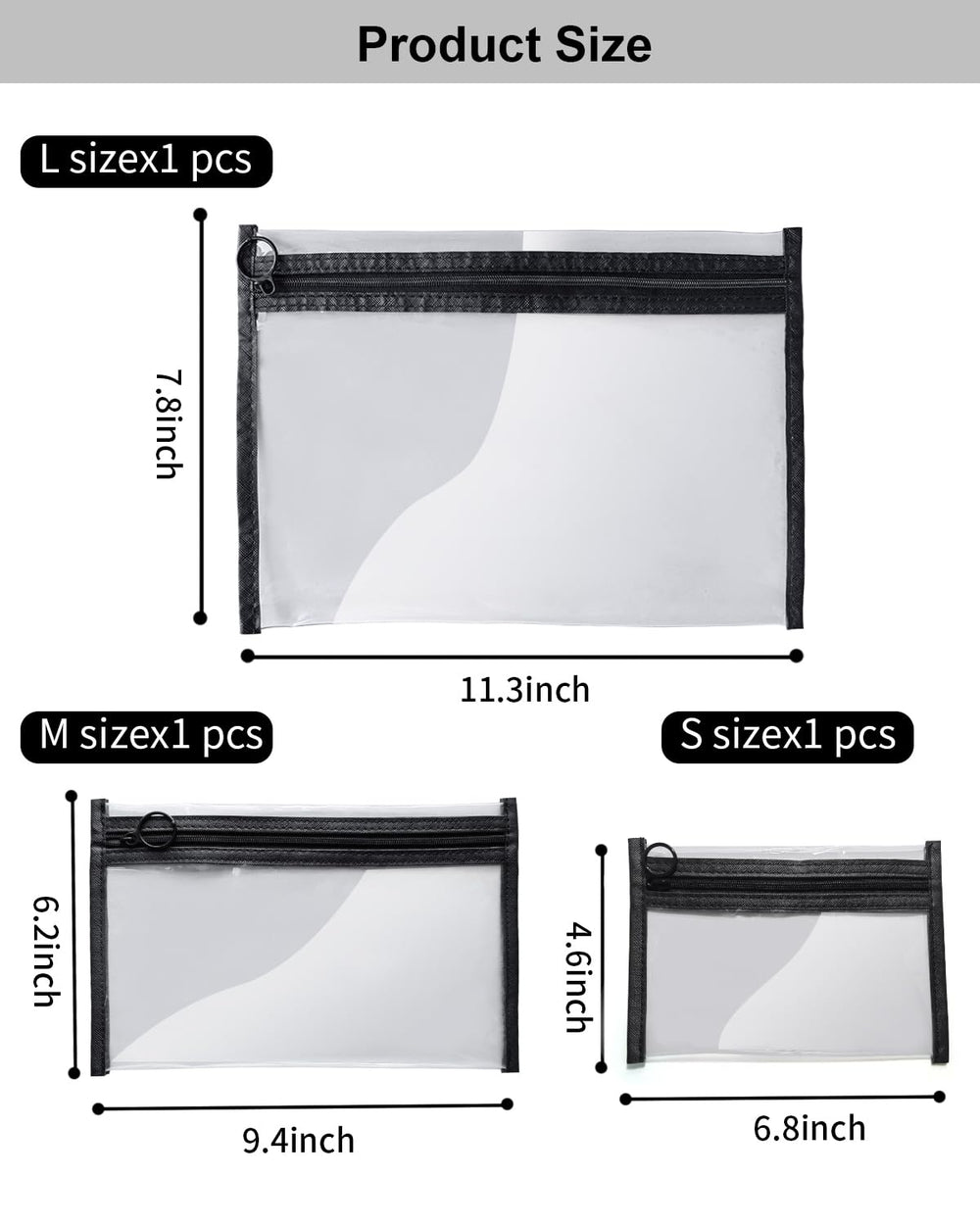 Leevanoo clear makeup bag 3-pack interior view, see items at a glance.