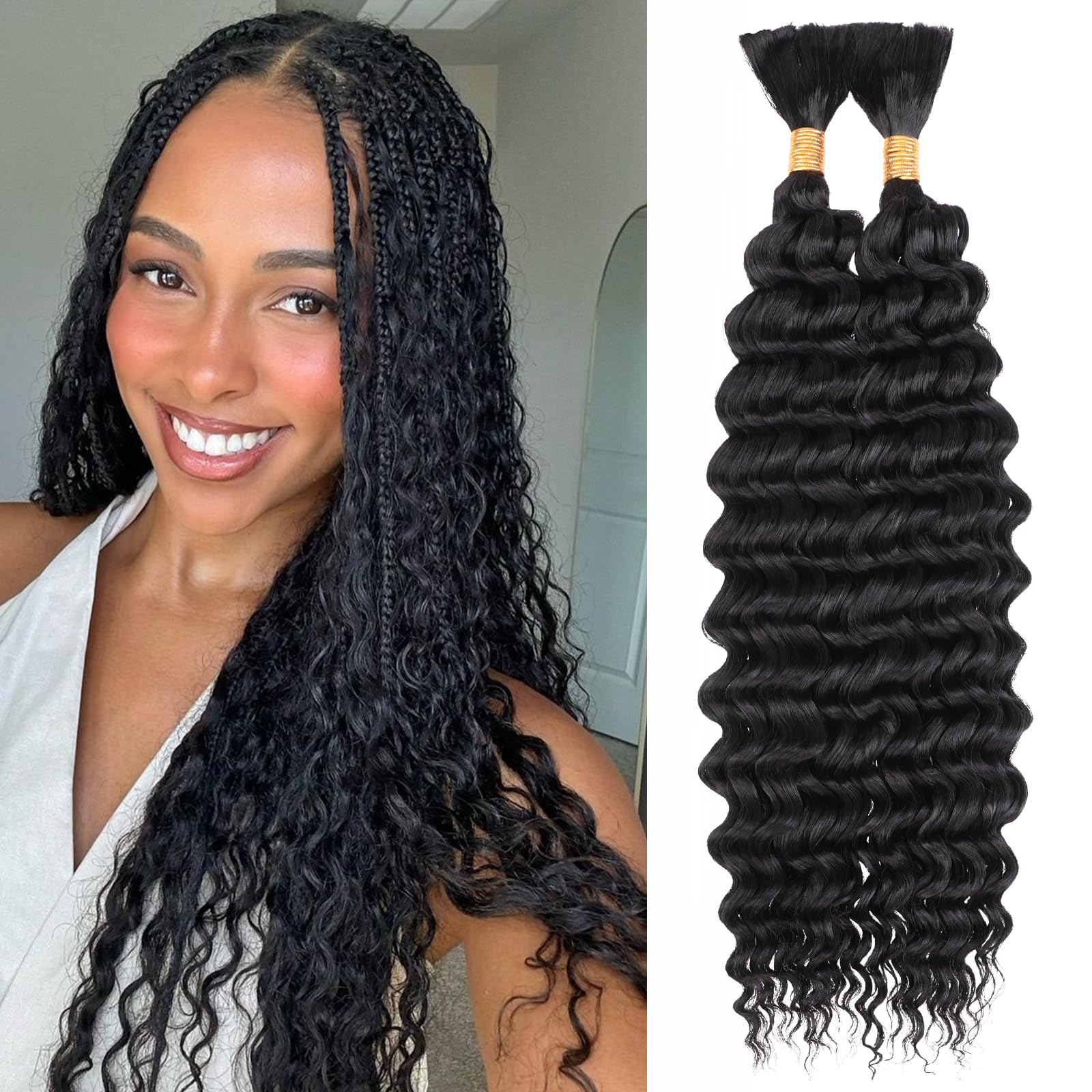 LeEven deep wave braiding hair in 1B color for easy boho styling