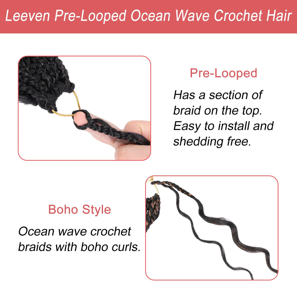 Leeven ocean wave crochet braids 8-pack packaging for full head coverage.