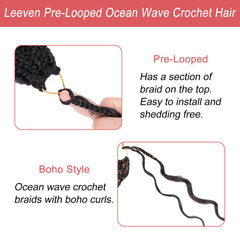 Leeven ocean wave crochet braids 8-pack packaging for full head coverage.