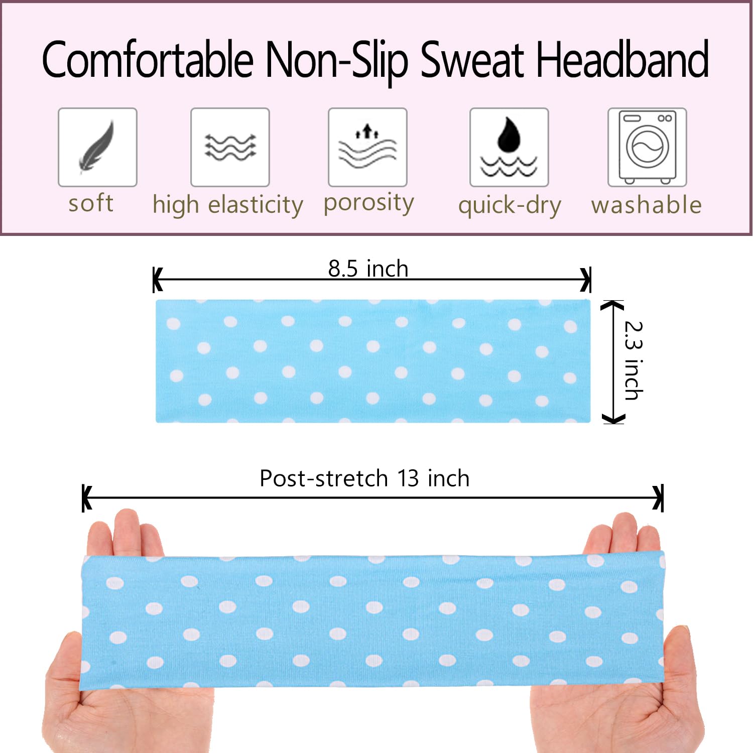 Leeven polka-dot headband non-slip-design keeps hair in place.