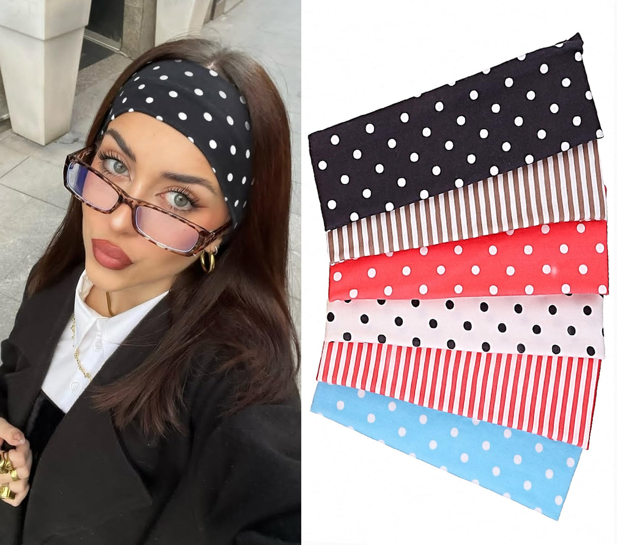Leeven polka-dot headband with soft-elastic-fabric for all-day comfort.