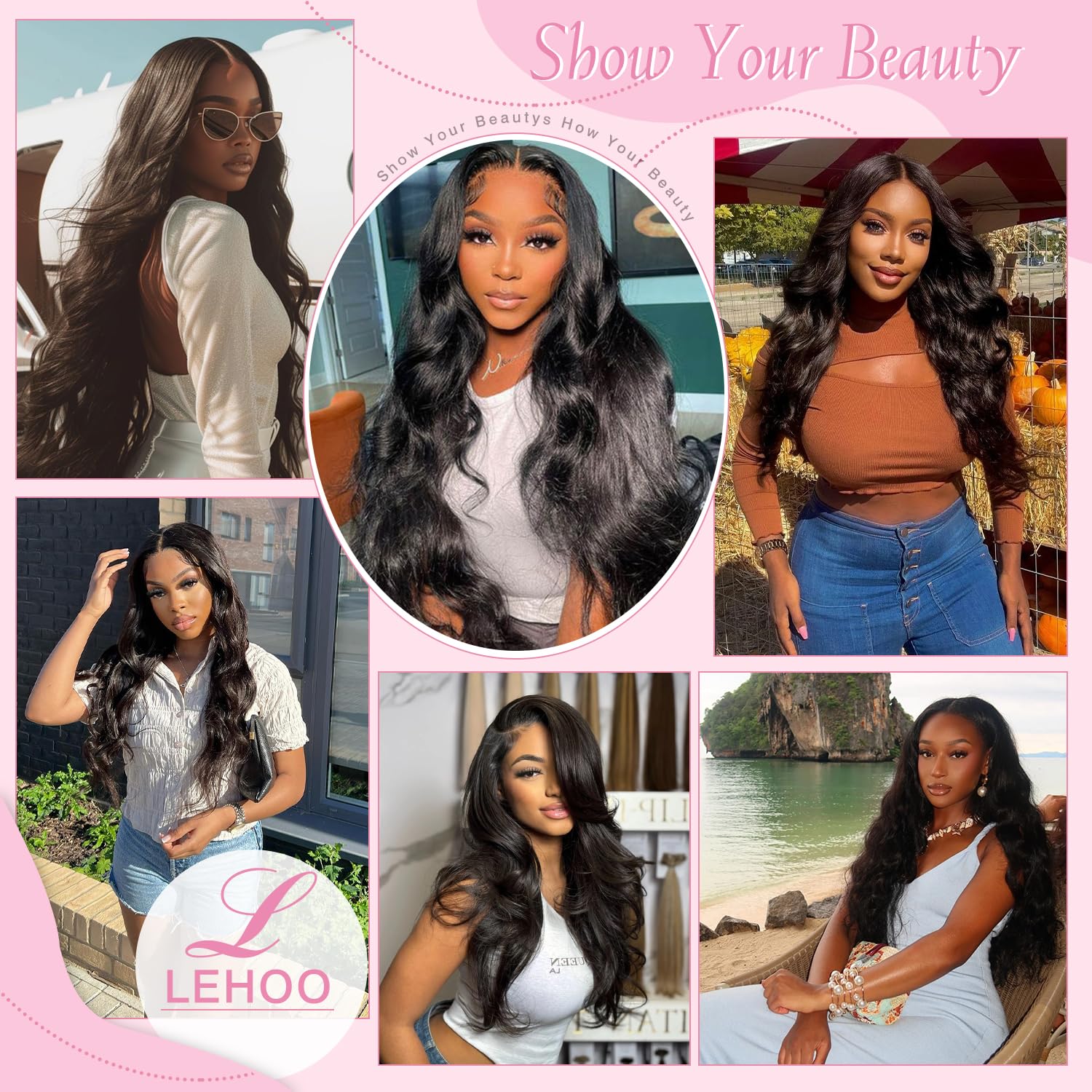 Lehoo long body wave wig styled for events