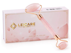 Chilled LeiCare rose quartz roller cools skin after a long day