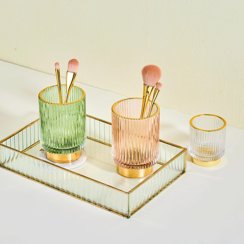 LEICURACE striped glass body creates a modern decorative accent on desks.
