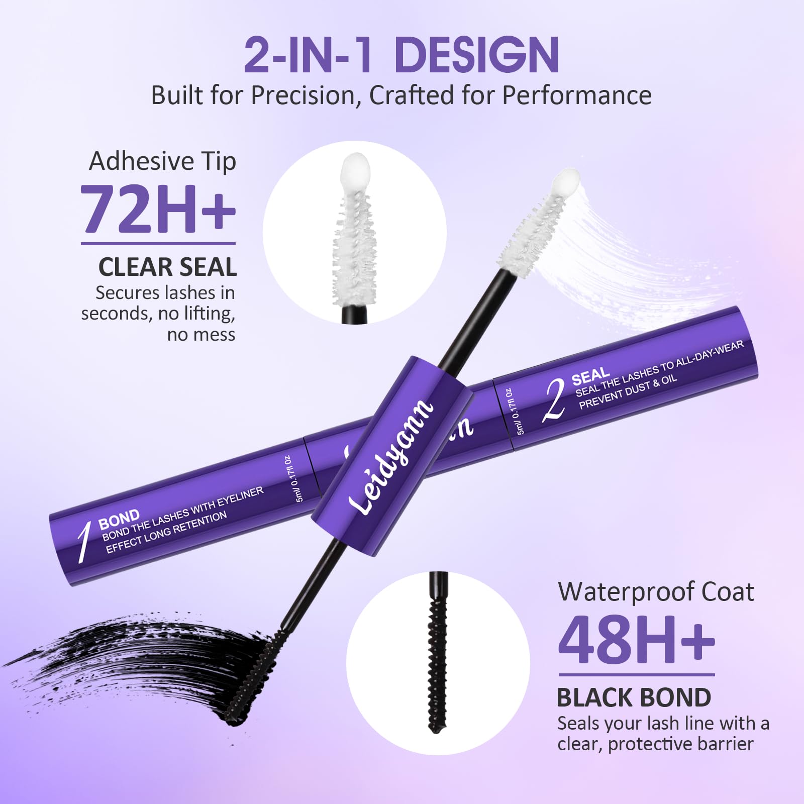 Leidyann lash bond-seal 2-in-1 in use for durable lash clusters.