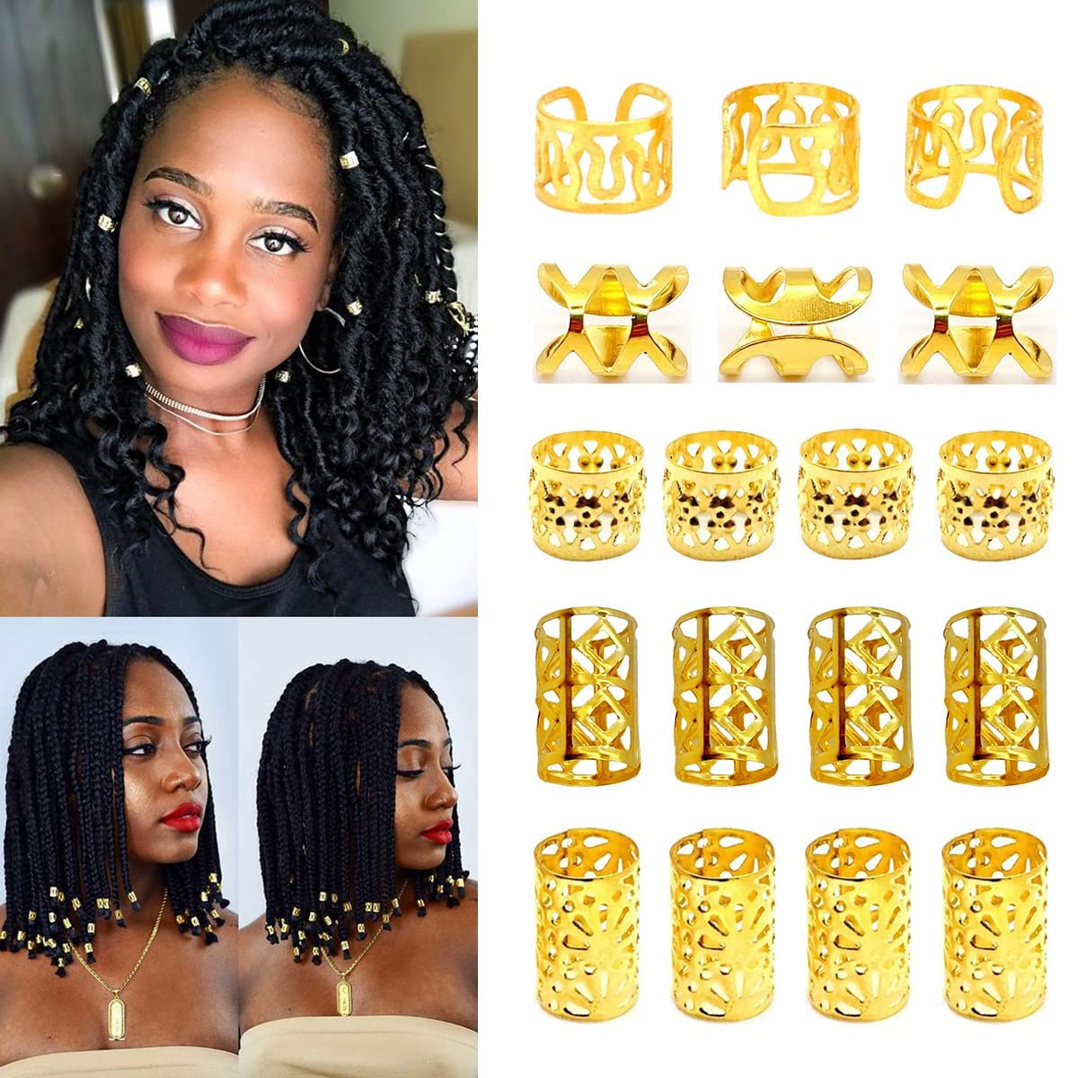 LEILEIXI accesorios para el cabello en oro, fáciles de colocar en trenzas.