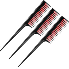 Leinuosen triple teasing comb set enhances root volume for fine hair in sleek black and red.