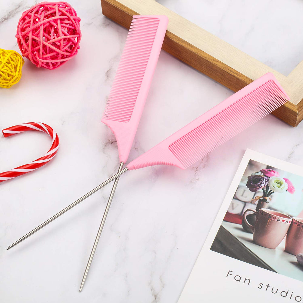 Leinuosen pink carbon fiber comb for hair coloring prep and precise sectioning.