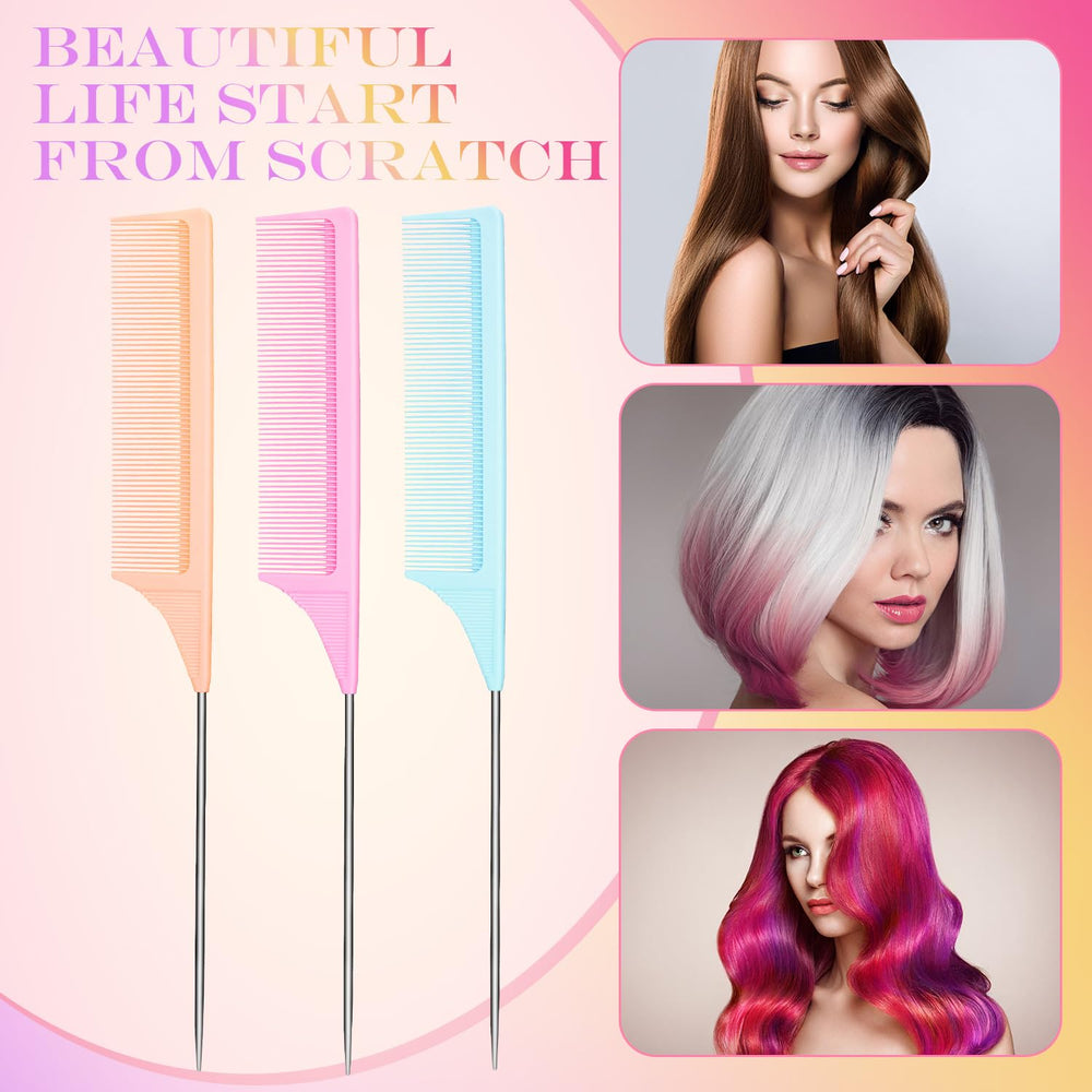 Leinuosen rat-tail comb in light purple for salon-ready teasing and lift.