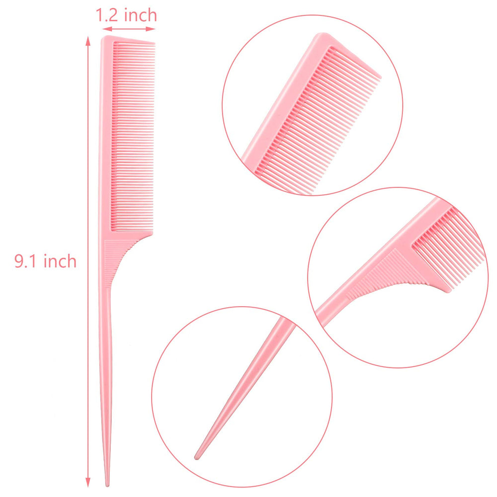 Leinuosen pink rat tail comb side view showing tall tail for precise sectioning