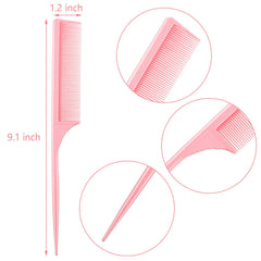 Leinuosen pink rat tail comb side view showing tall tail for precise sectioning