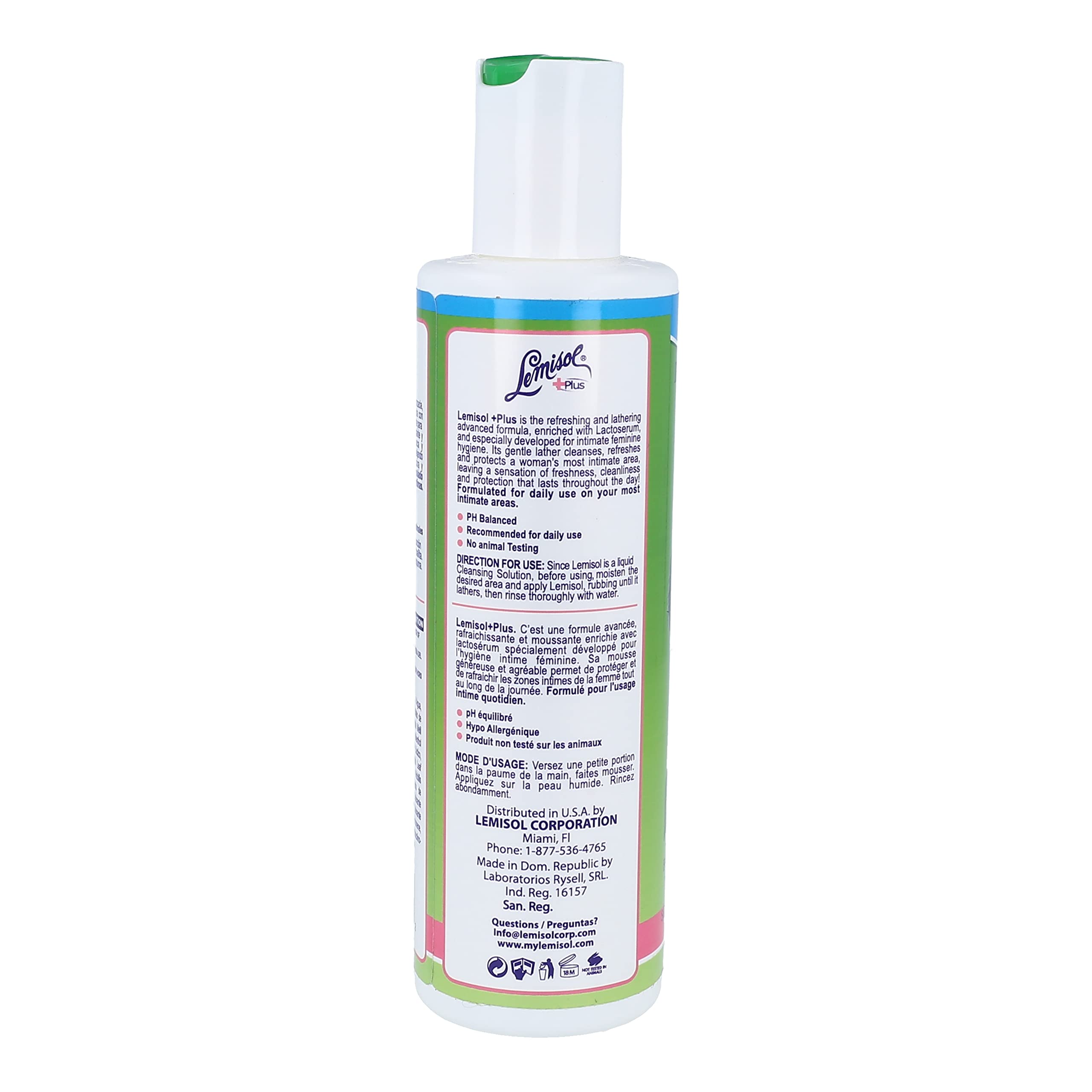 Lemisol Gentle Daily Cleanser label detail shows balanced, hypoallergenic formula for everyday use.