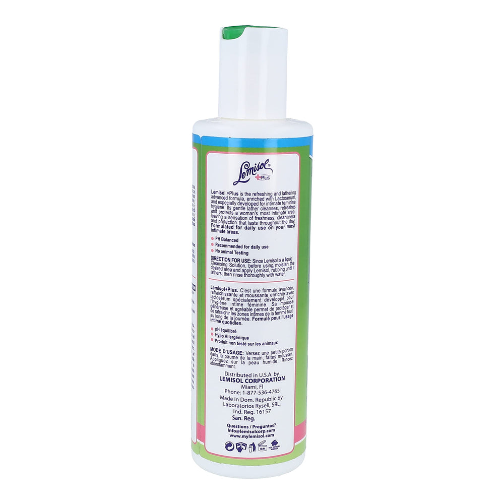 Lemisol Gentle Daily Cleanser label detail shows balanced, hypoallergenic formula for everyday use.