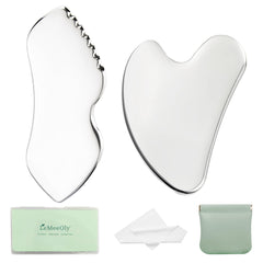 LeMeeOly juego de 2 piezas gua sha para cara y cuello en acero inoxidable.
