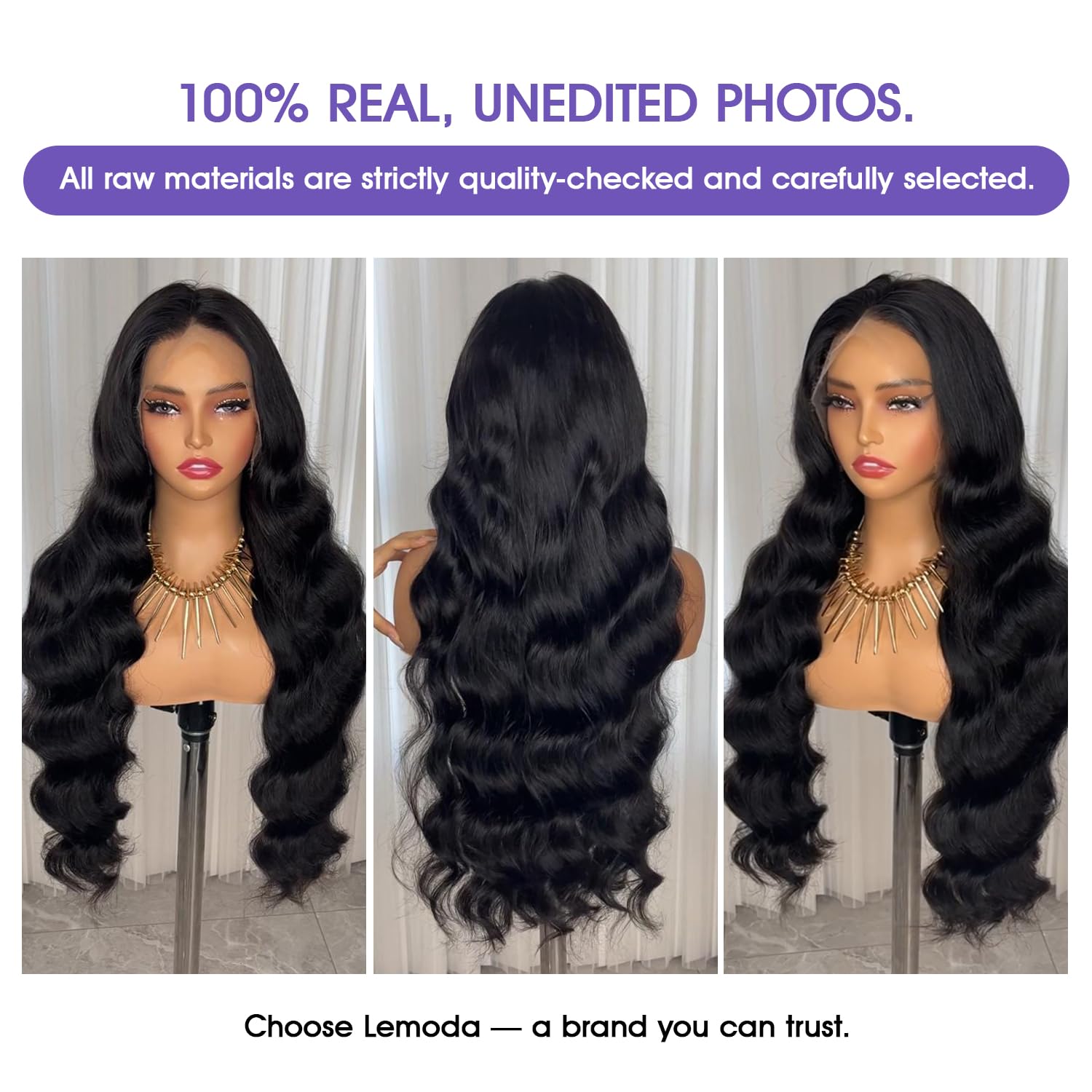Lemoda virgin hair with intact cuticles for natural feel and durability.