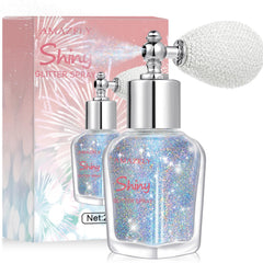 LemonSac Glint-Rainbow face glitter spray adds instant glow with a diamond-like sparkle.
