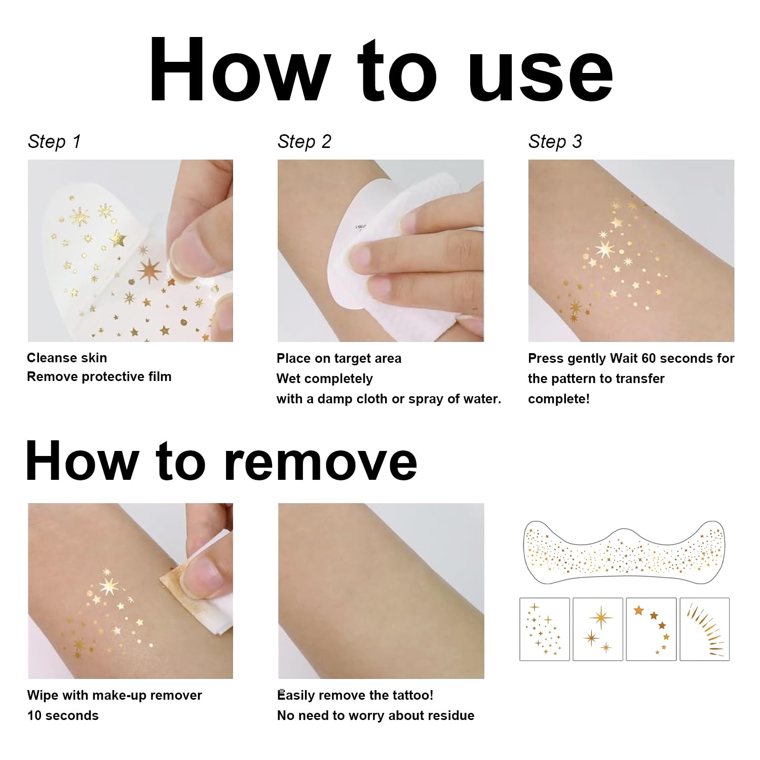 Destellos dorados LemonSac para maquillajes temporales de temporada