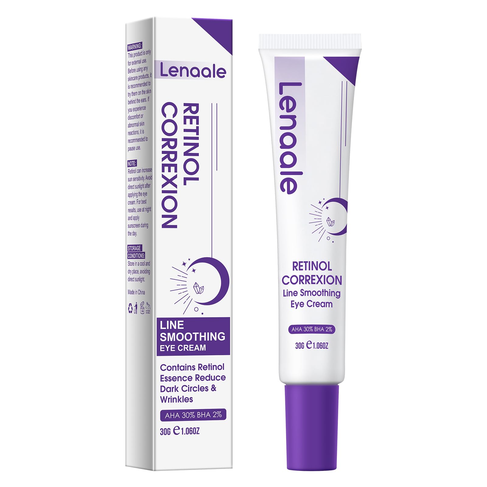 Lenaale Crema de Ojos con Retinol, envase compacto para uso diario.