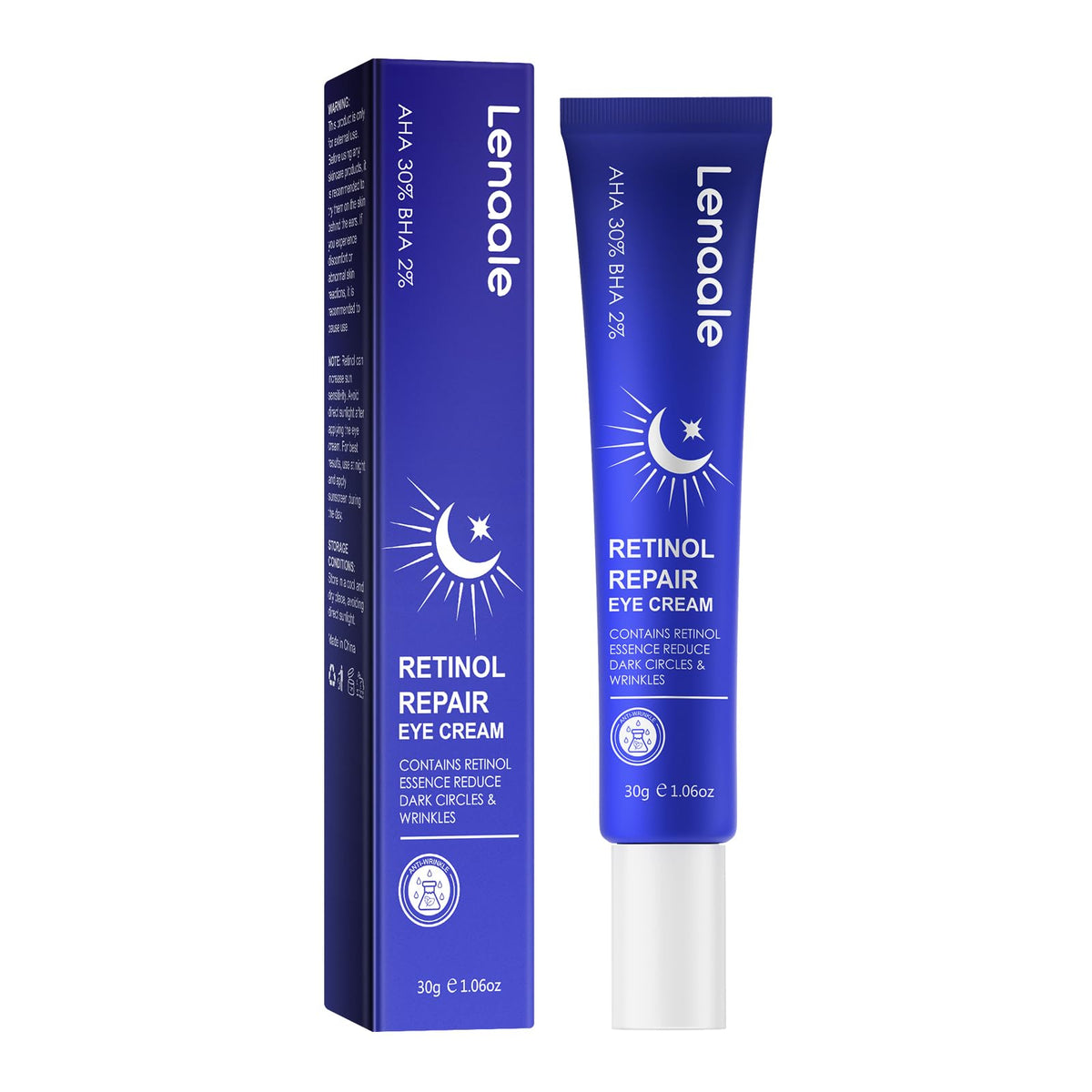 Lenaale Retinol Eye Cream tube closeup for nightly eye care.