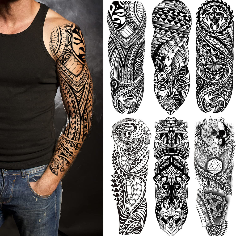 Leoars tatuaje de manga completa de 6 hojas para uso temporal seguro y llamativo.