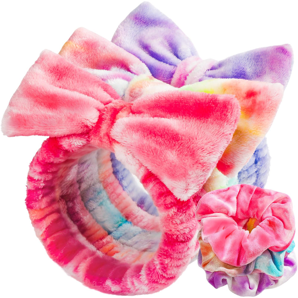 LEOBRO makeup headband rainbow keeps hair away during skincare routines.