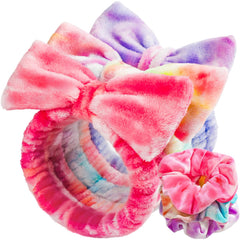 LEOBRO makeup headband rainbow keeps hair away during skincare routines.