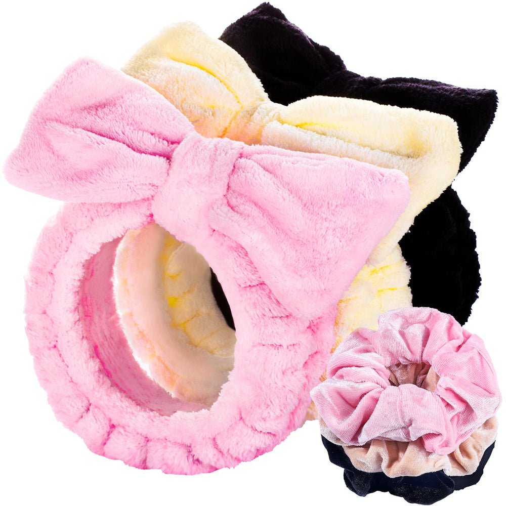 LEOBRO spa headband in pink keeps hair dry during skincare routine.