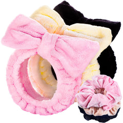 LEOBRO spa headband in pink keeps hair dry during skincare routine.