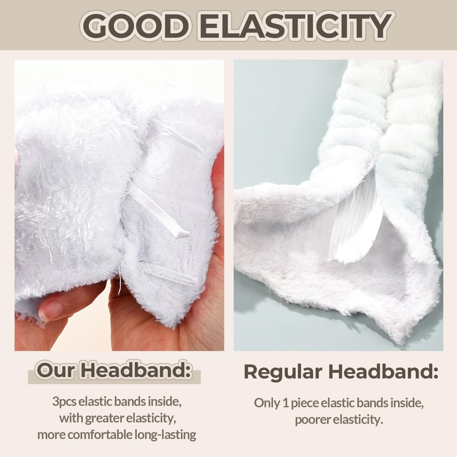 LEOBRO spa headband soft fleece close up demonstrating stretch