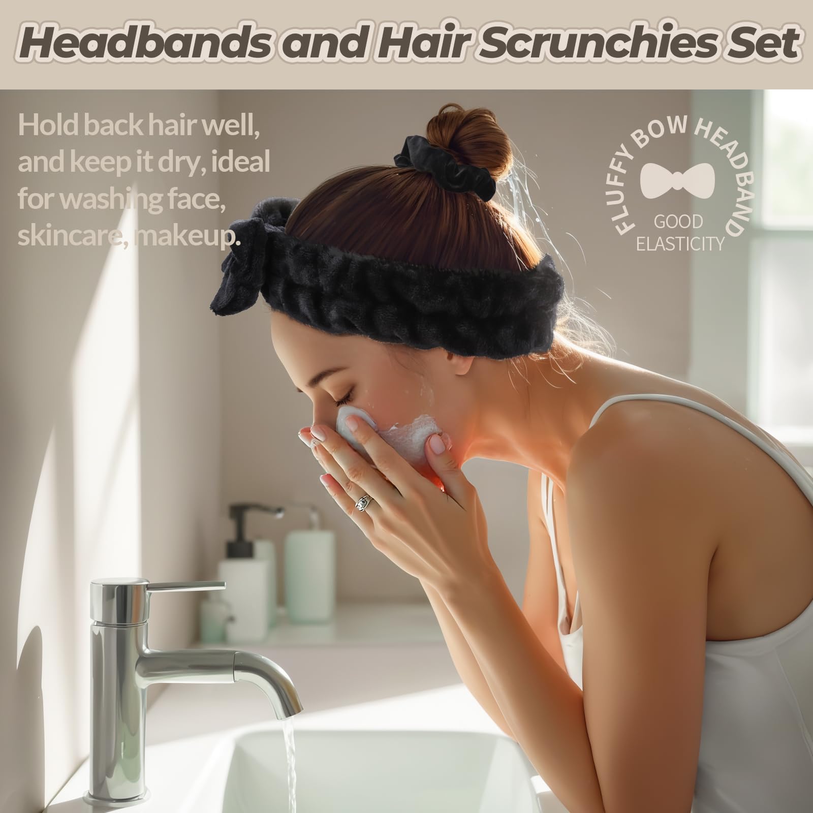 LEOBRO spa headband white bow gentle on skin during cleansing