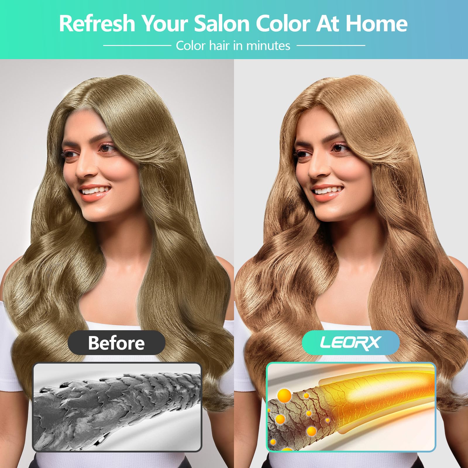 Application scene at home with Leorx 3-in-1 dye and conditioner
