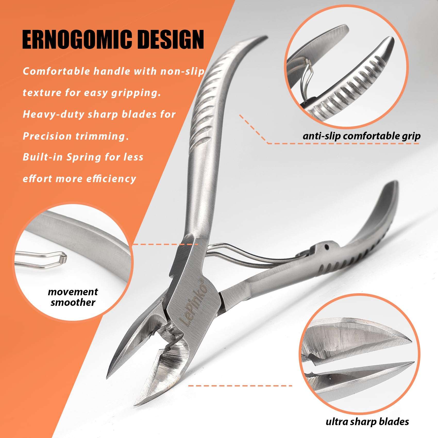 LePinko 25-degree blade follows nail curvature for smooth, accurate trims