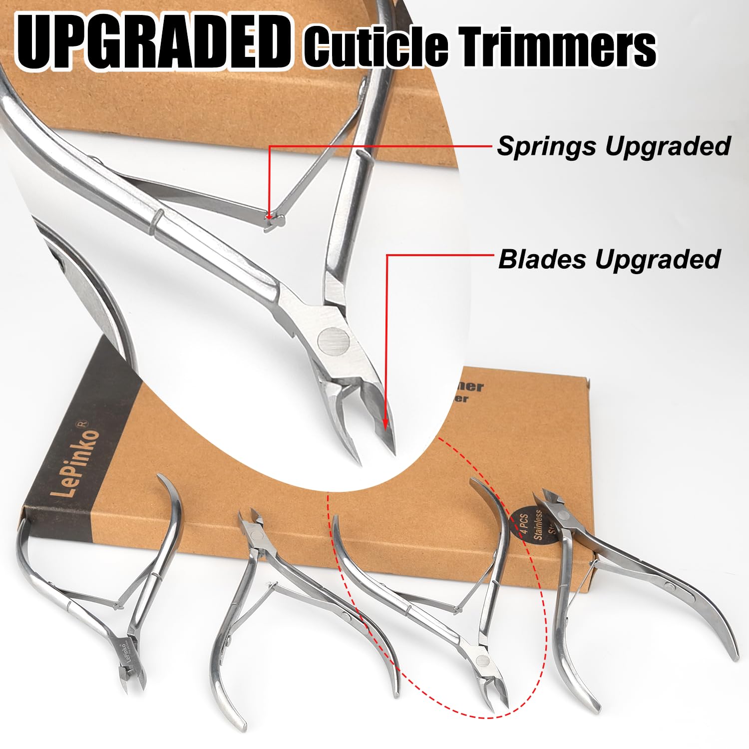 LePinko cuticle trimmer 4-pack close-up blades ready for smooth trimming.