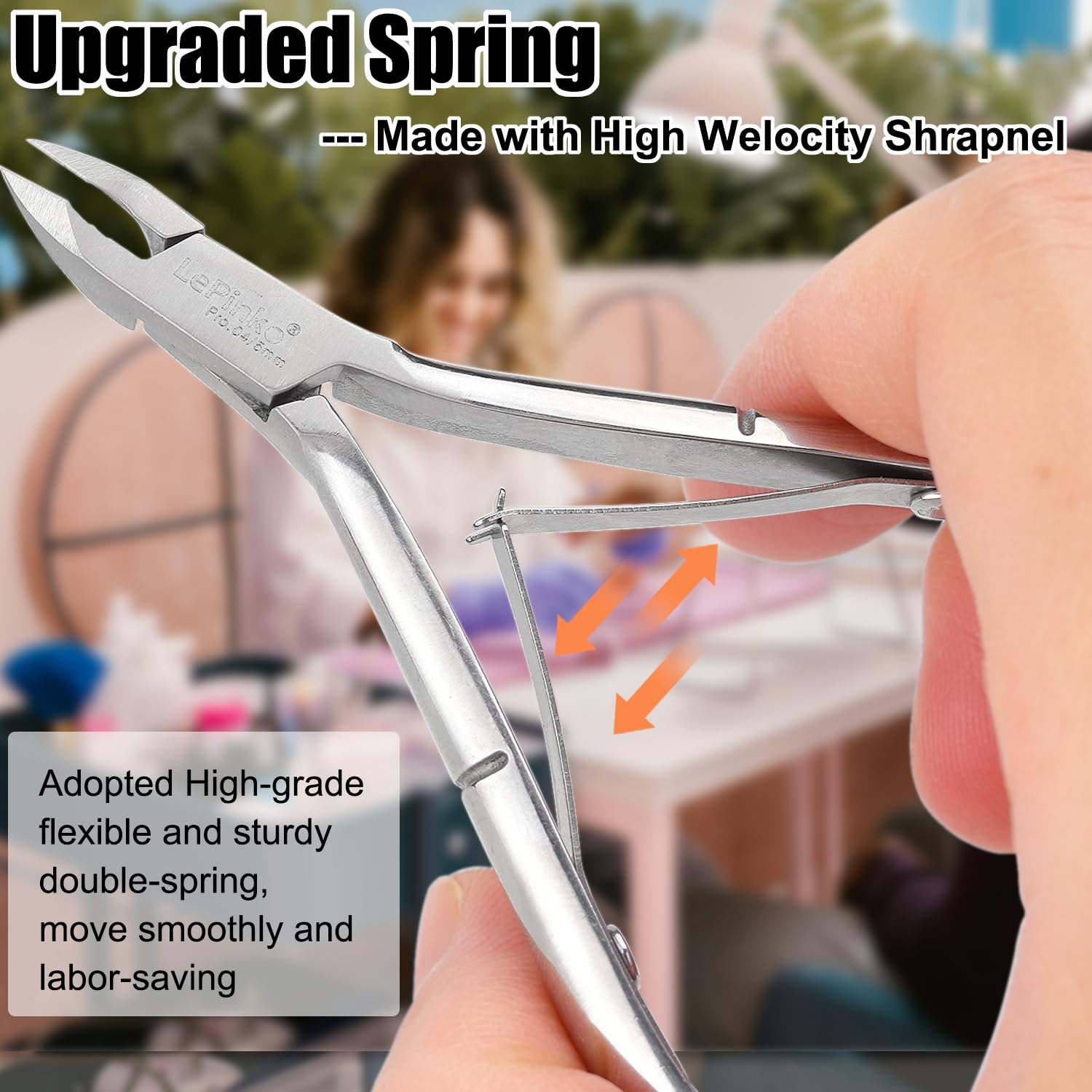 LePinko cuticle trimmer double-spring mechanism for smooth operation.