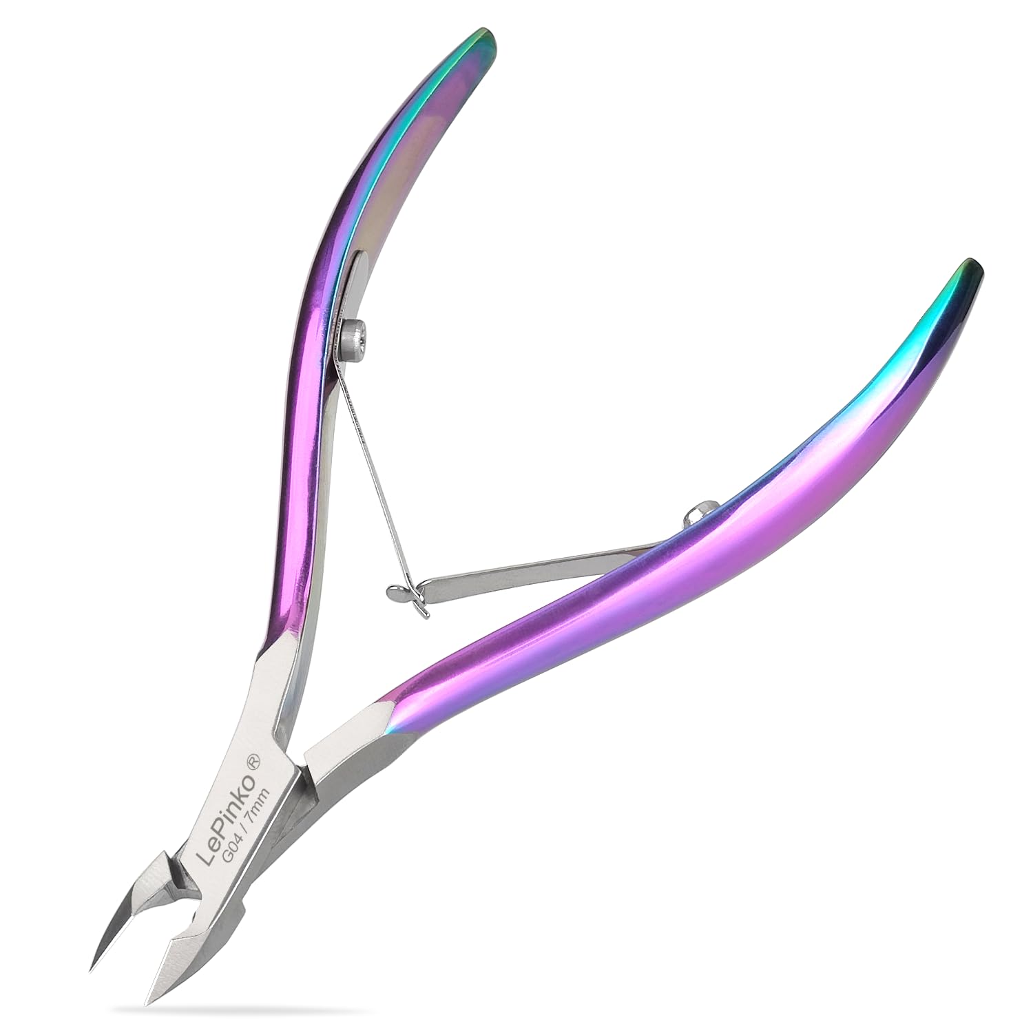 LePinko professional cuticle trimmer kit with rainbow color for precise nail care at home.