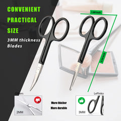 LePinko rounded-tip trimming scissors offer gentle control for delicate areas